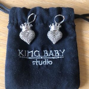 KING BABY STUDIO SILVER .925 CROWN HEART CZ EARRINGS